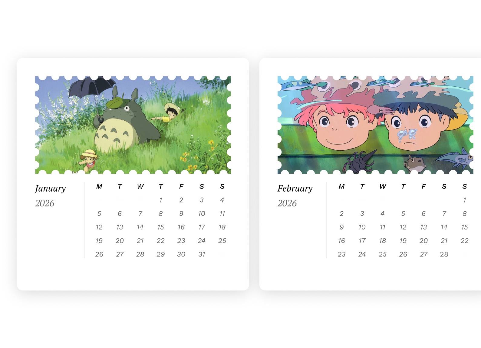 Studio Ghibli-inspired desk calendar